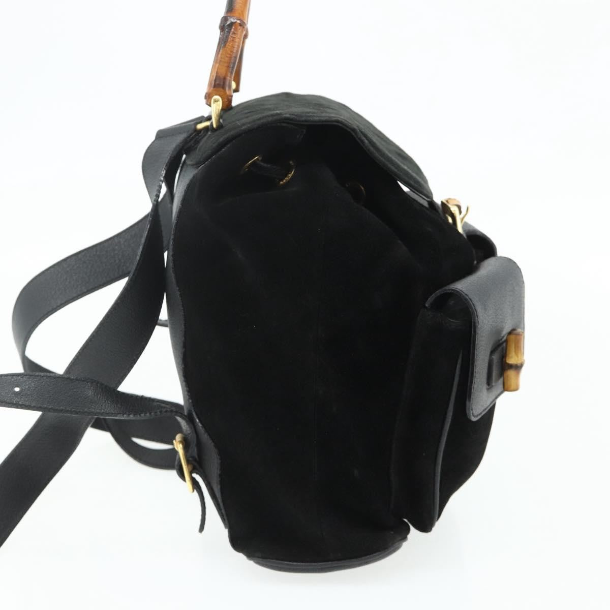 Gucci Vintage Bamboo Backpack Suede Black Suede Backpack Bag ( )