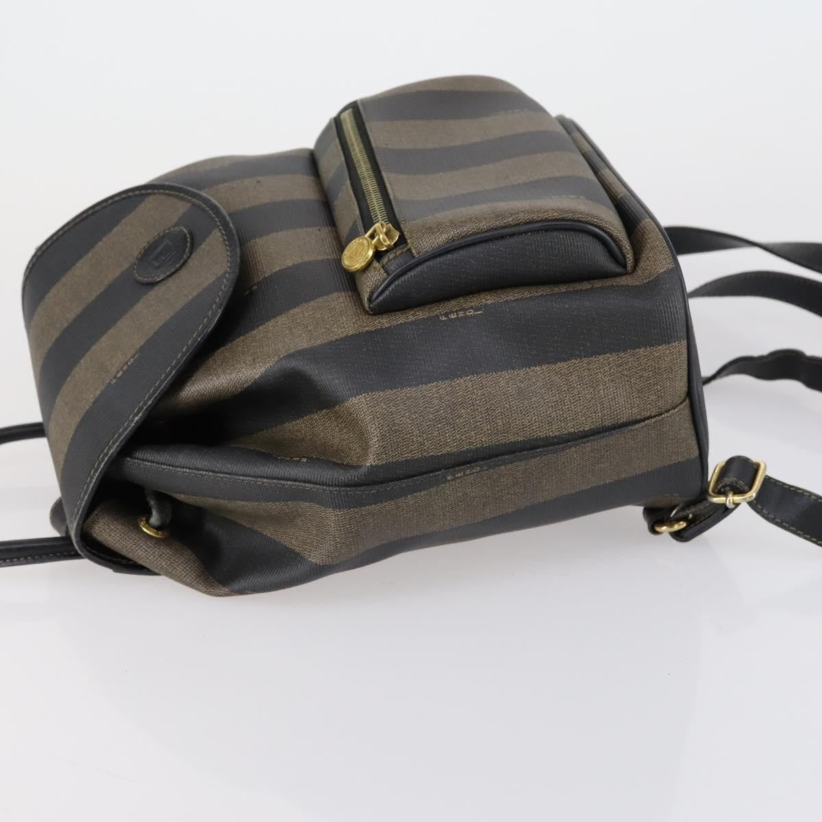 Fendi Pequin Front Pocket Backpack Coated Canvas Brown Pvc Backpack Bag (Authentic  )