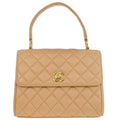 Chanel Vintage Top Handle Flap Bag Quilted Lambskin Beige Leather Handbag (Authentic  )