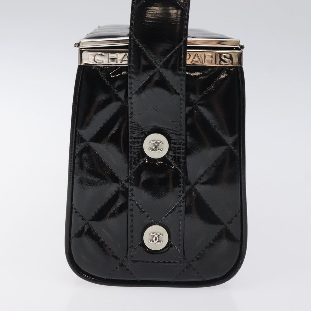 Chanel Vintage Metal Box Bag Quilted Patent Black Patent_Leather Handbag ( )