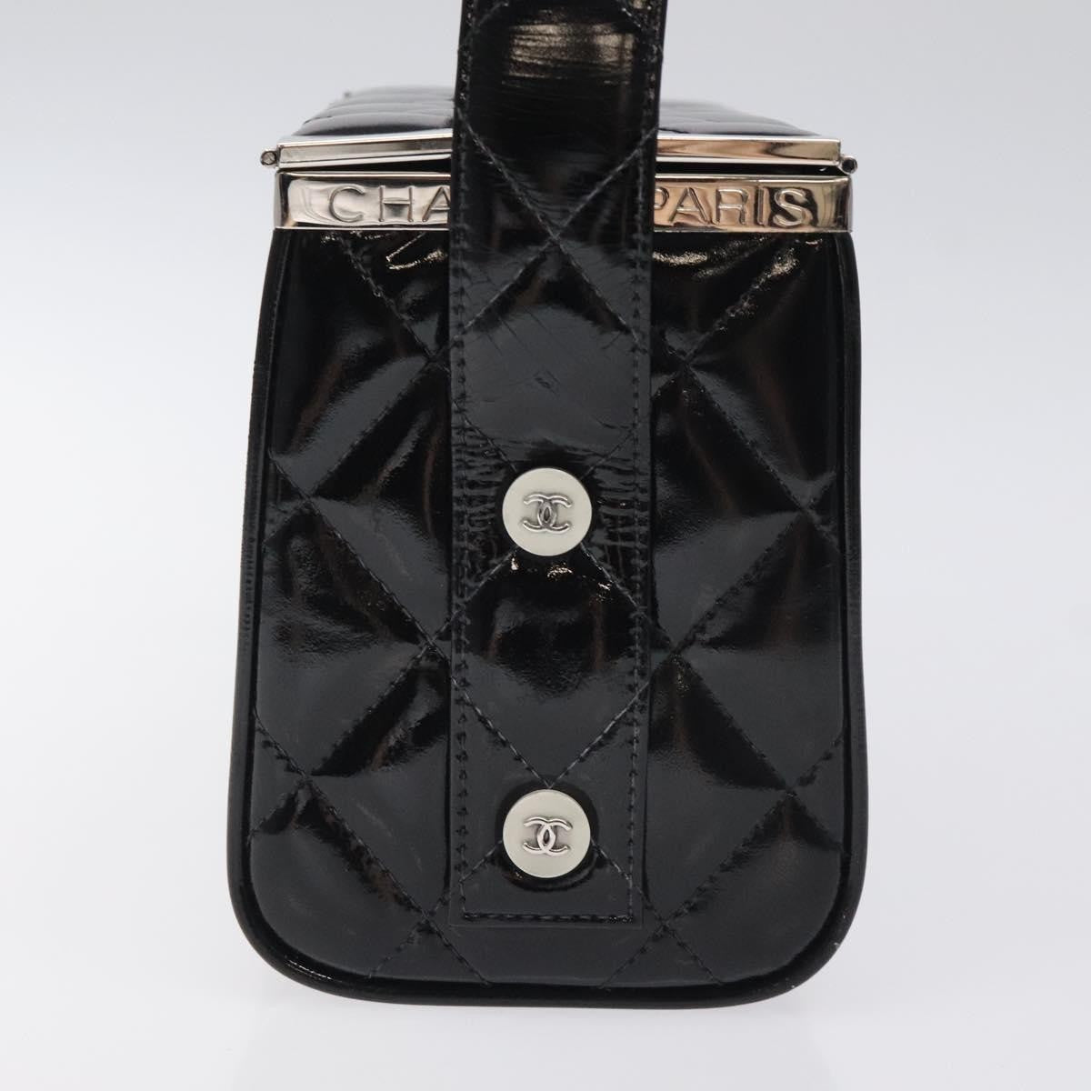 Chanel Vintage Metal Box Bag Quilted Patent Black Patent_Leather Handbag ( )