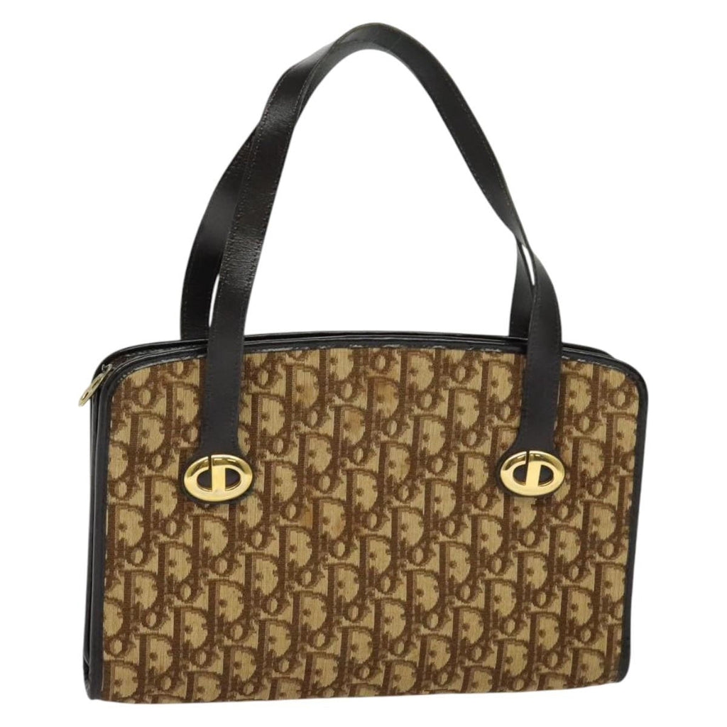 Christian Dior Vintage Trotter Handbag Canvas Brown Canvas Handbag (Authentic  )