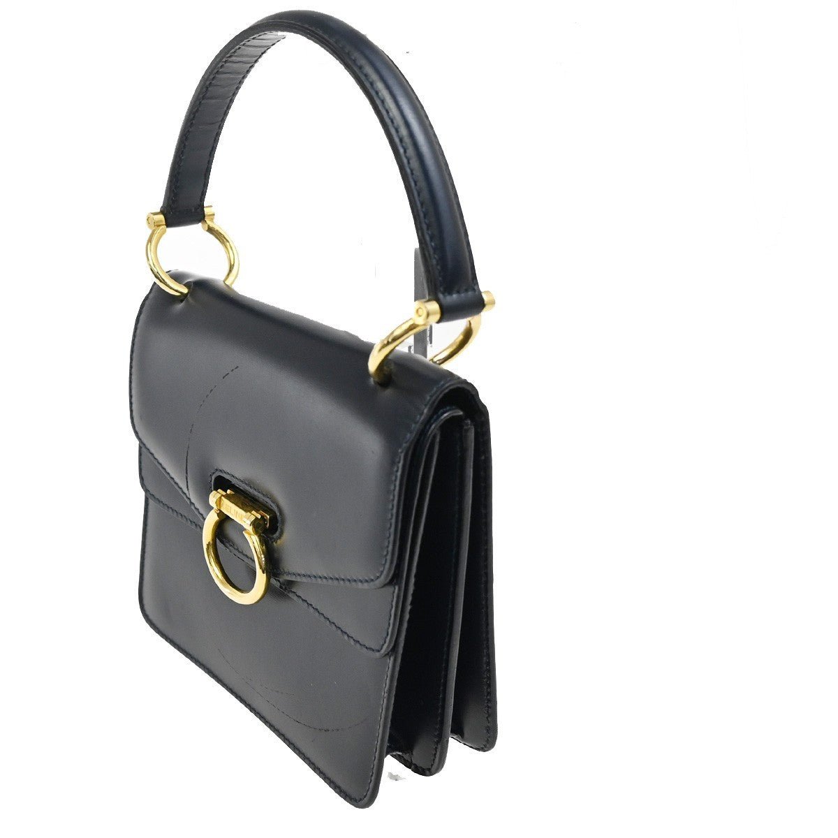 Celine Gancini Handbag Leather Navy Leather Handbag (Authentic  )