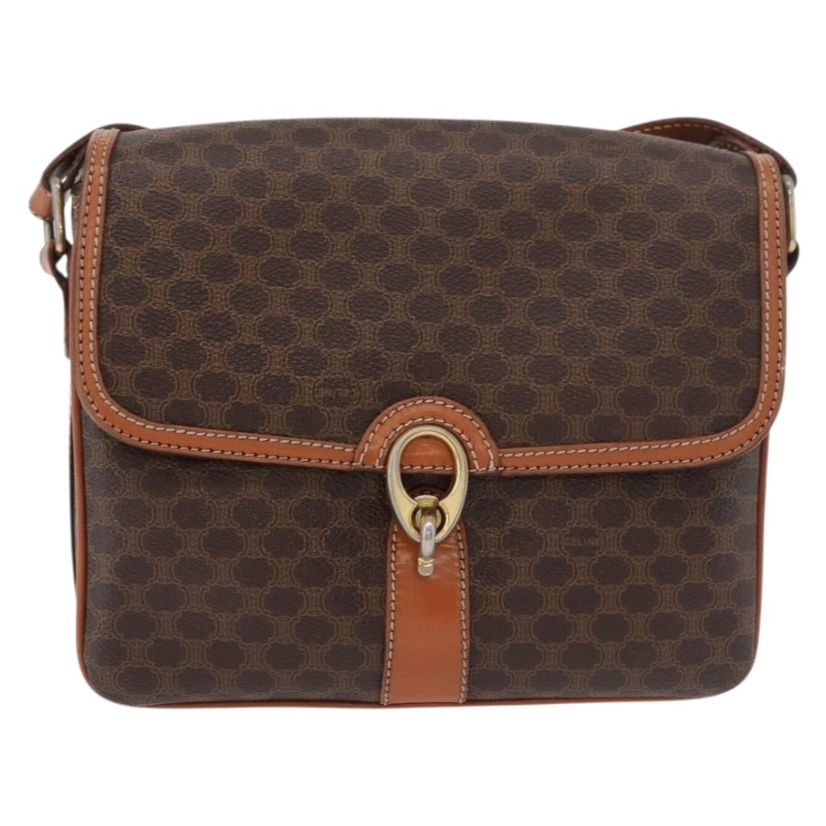 Celine Vintage Macadam Shoulder Bag Canvas And Leather Brown Canvas Handbag (Authentic  )