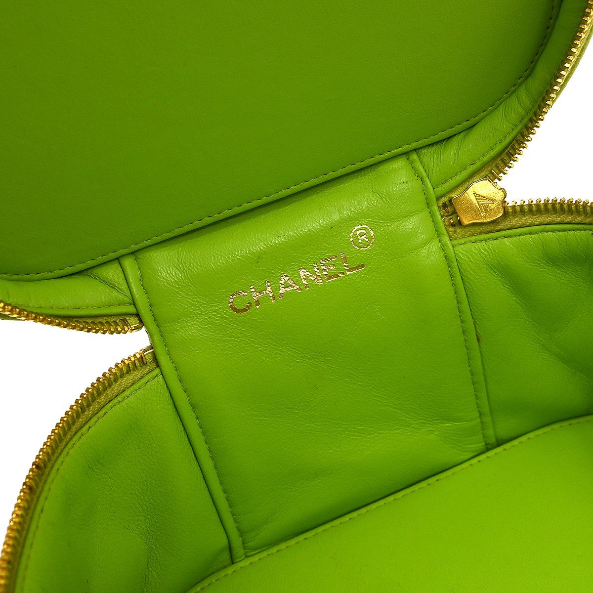 Chanel Vintage Cosmetic Case Quilted Lambskin Green Leather Handbag ( )