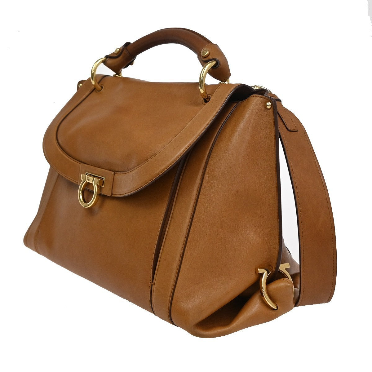 Salvatore Ferragamo Suzanna Satchel Smooth Leather Brown Leather Handbag (Authentic  )
