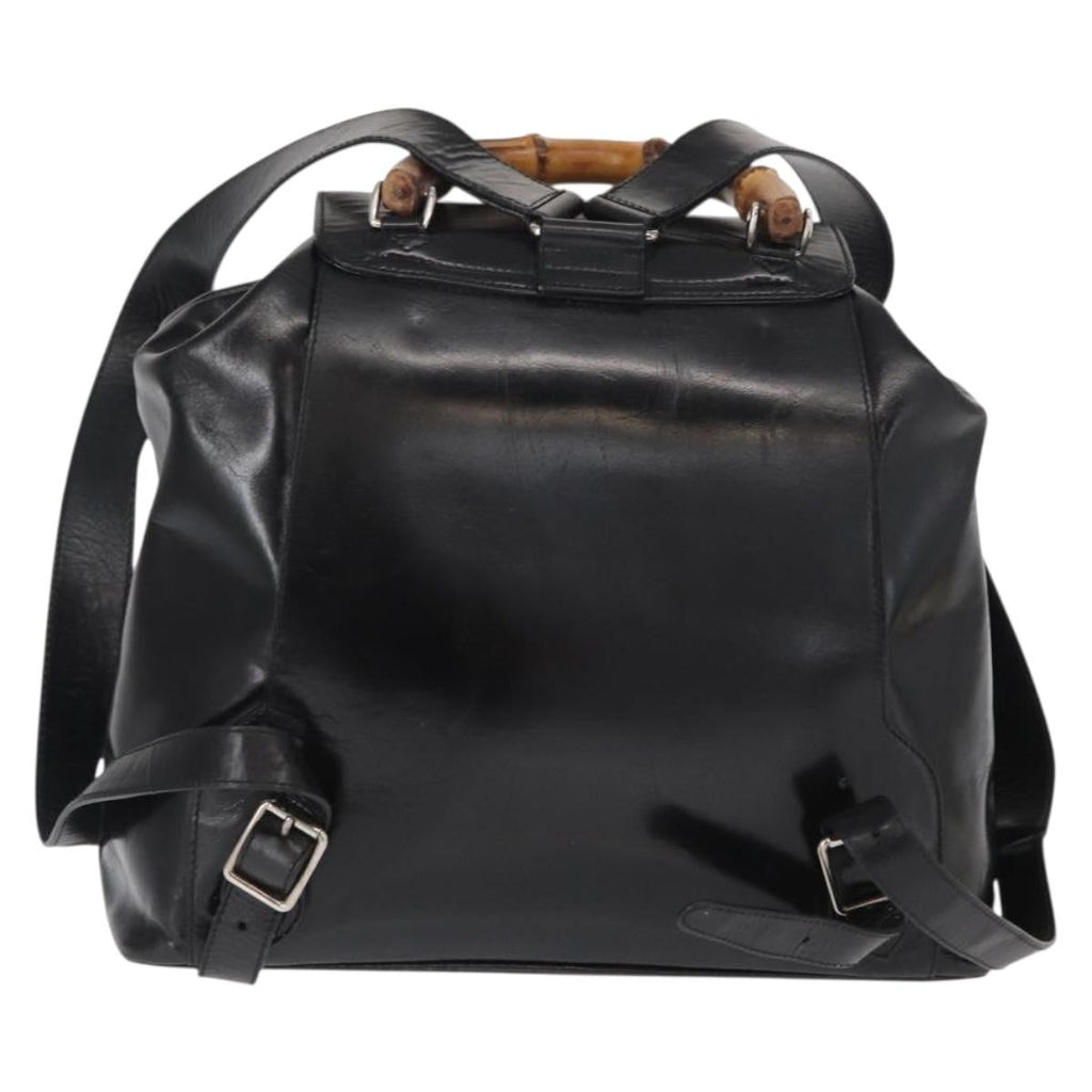 Gucci Vintage Bamboo Backpack Leather Black Leather Backpack Bag (Authentic  )