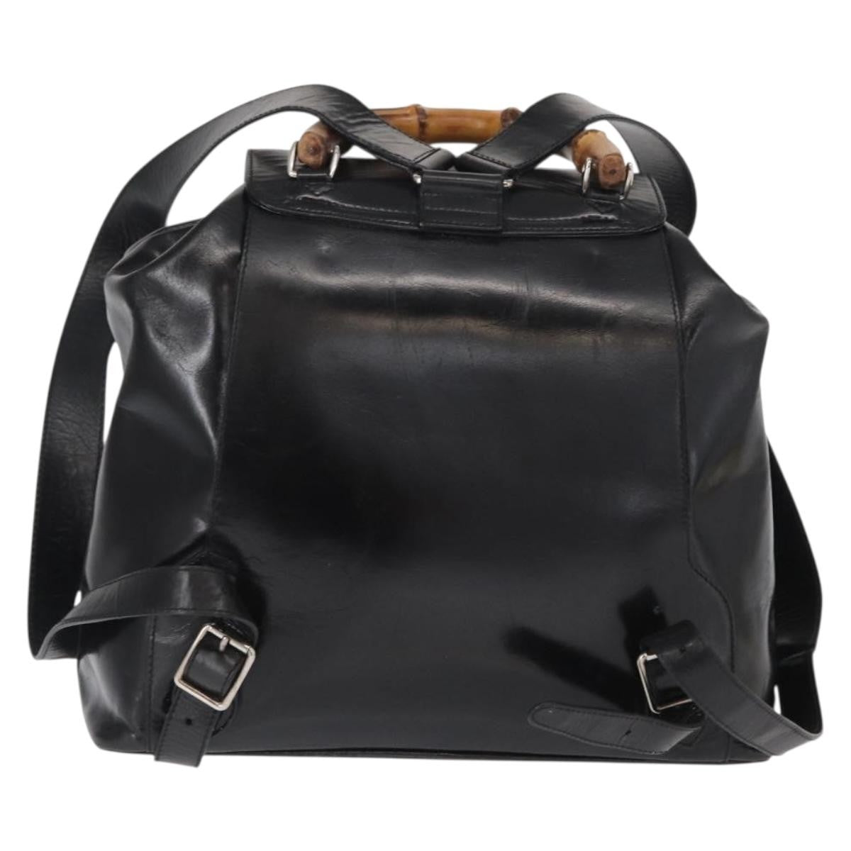 Gucci Vintage Bamboo Backpack Leather Black Leather Backpack Bag (Authentic  )