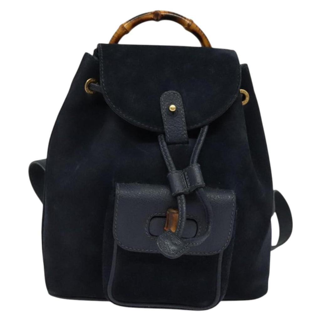 Gucci Gucci Bamboo Backpack Daim Navy Suede Backpack Bag (Authentic  )