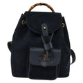 Gucci Gucci Bamboo Backpack Daim Navy Suede Backpack Bag (Authentic  )