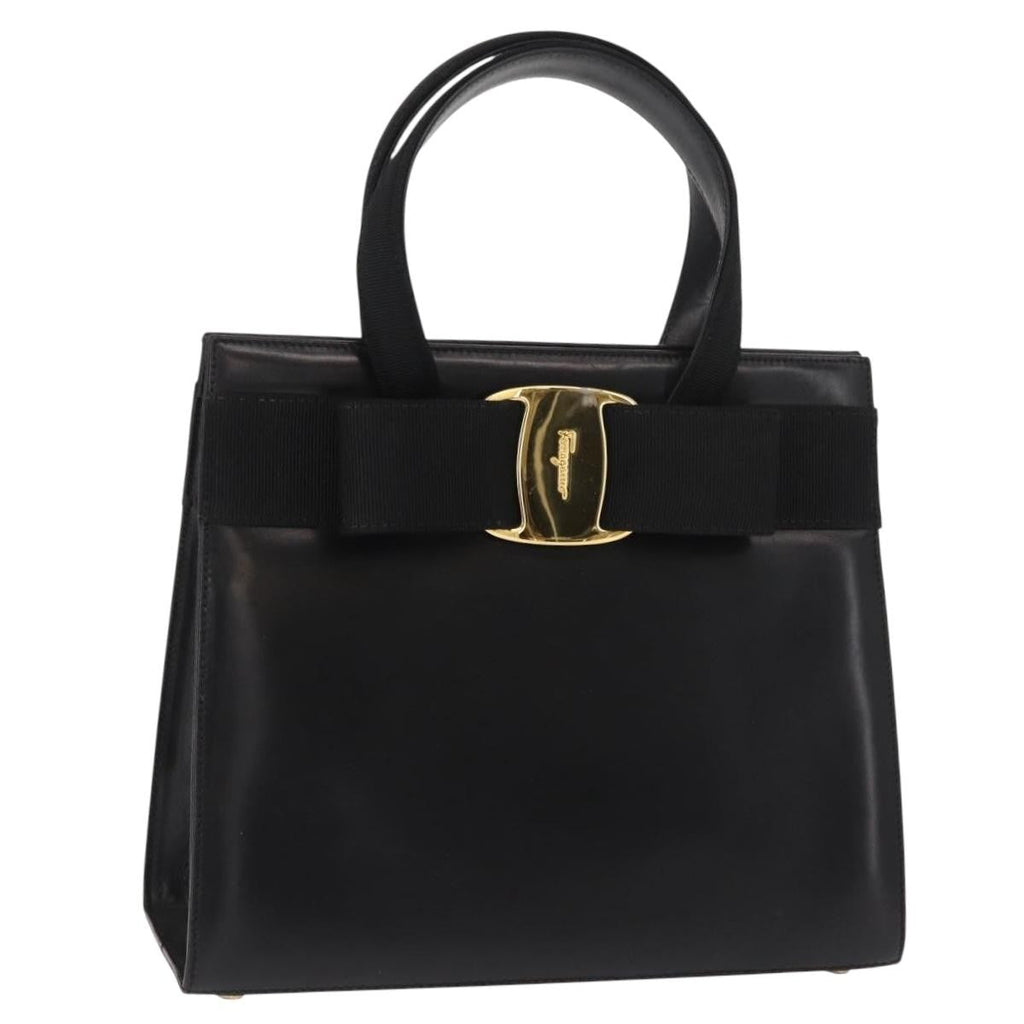 Salvatore Ferragamo Vala Handbag Leather Black Leather Handbag (Authentic  )