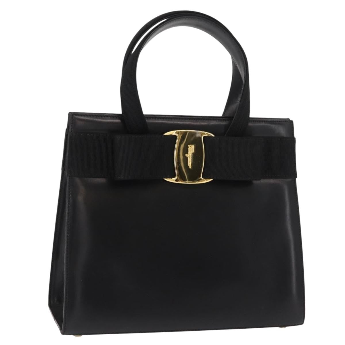 Salvatore Ferragamo Vala Handbag Leather Black Leather Handbag (Authentic  )