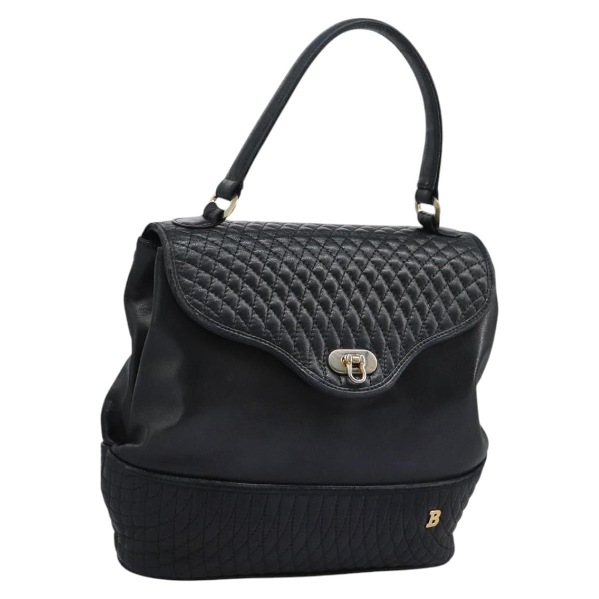 Bally Vintage Handbag Quilted Leather Black Leather Handbag ( )
