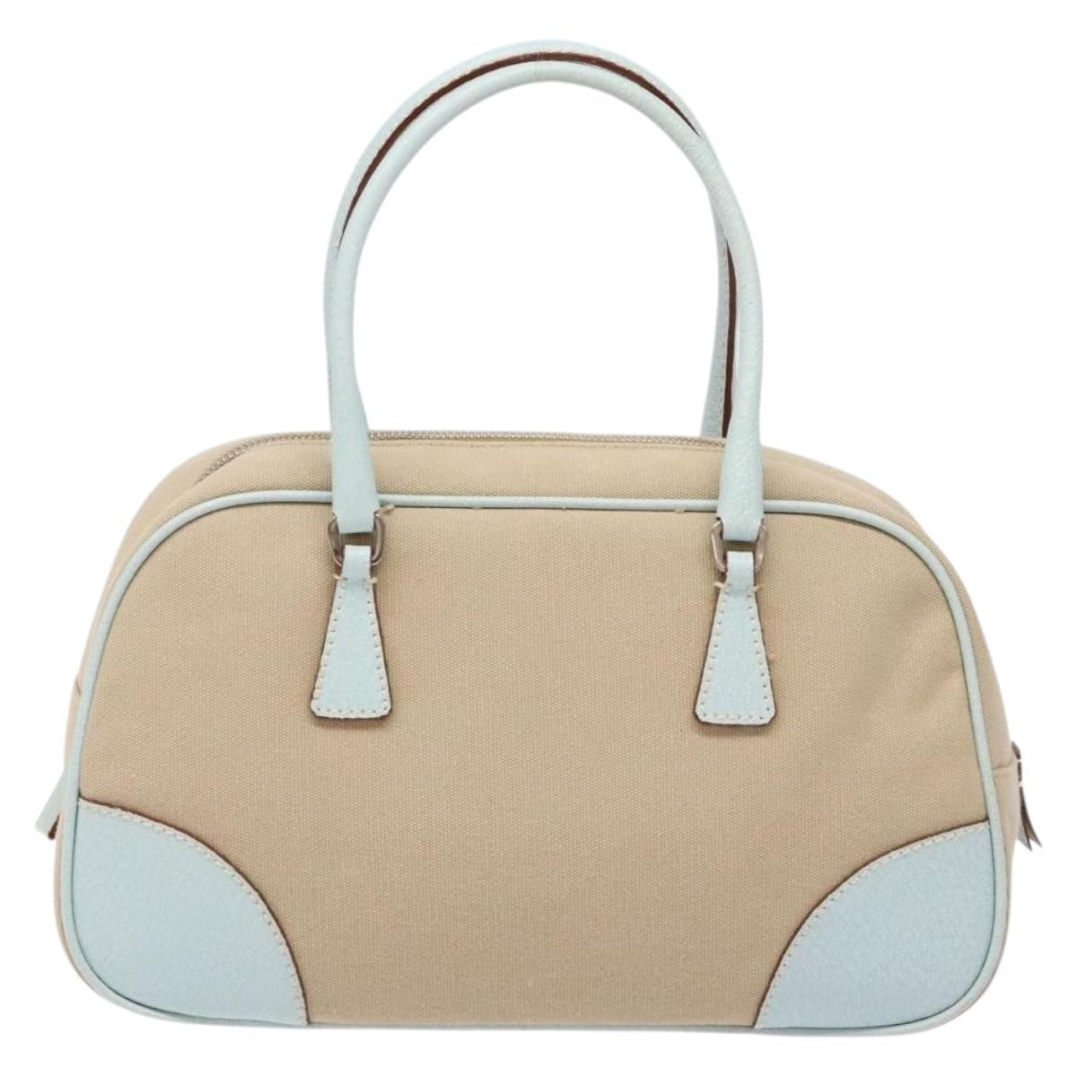 Prada Bauletto Bag Canvas With Leather Beige Canvas Bag (Authentic  )