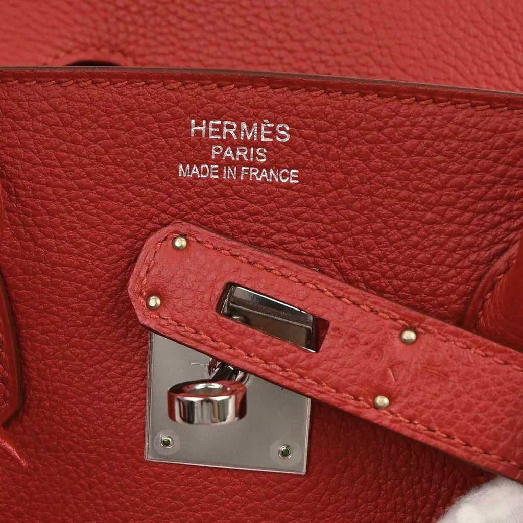 Hermes Birkin Handbag Red Togo With Palladium Hardware Red Leather Handbag ( )