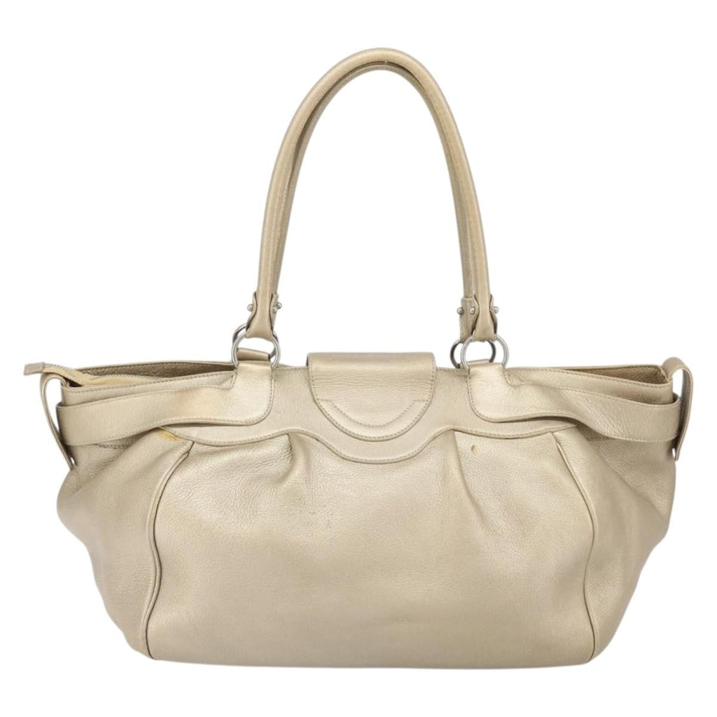 Salvatore Ferragamo Gancini Handbag Leather Gold Leather Handbag (Authentic  )