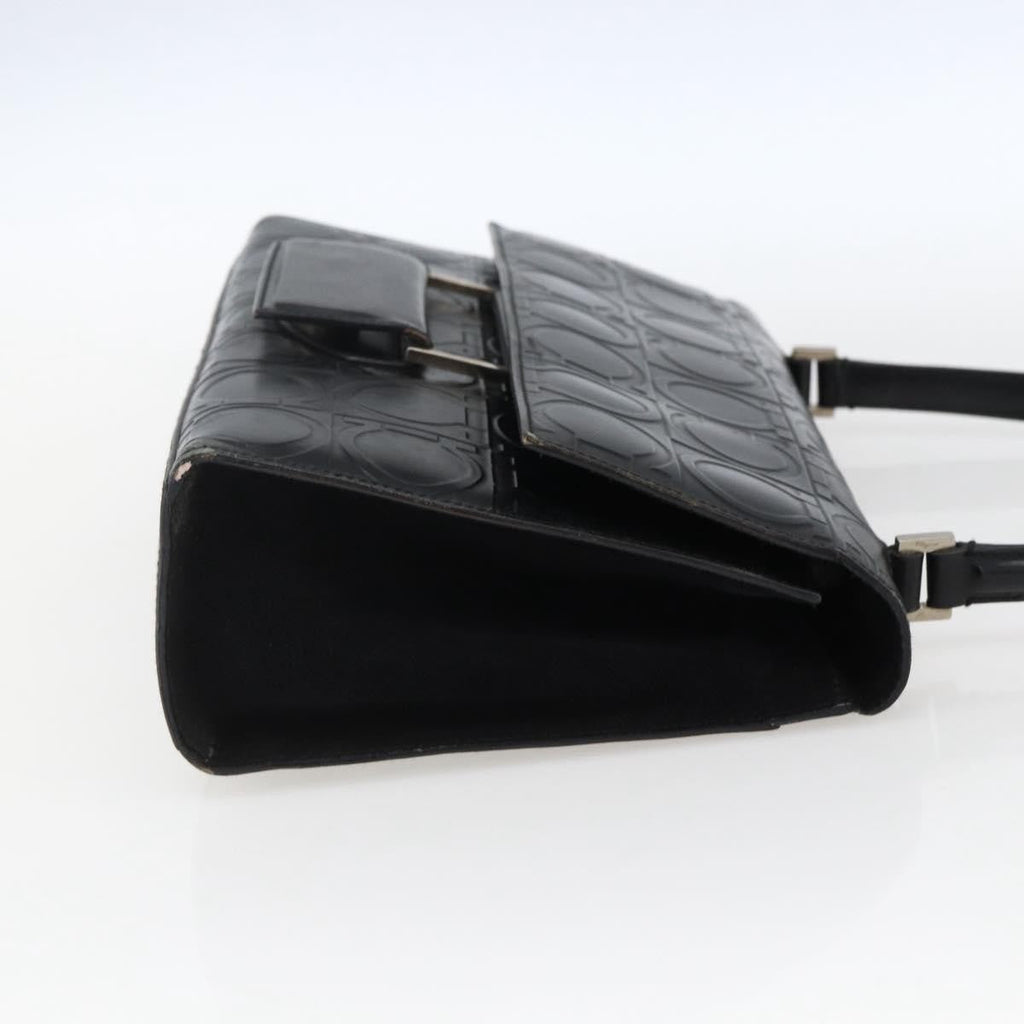 Salvatore Ferragamo Gancini Handbag Leather Black Leather Handbag (Authentic  )