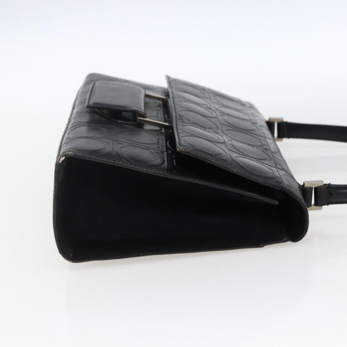 Salvatore Ferragamo Gancini Handbag Leather Black Leather Handbag (Authentic  )