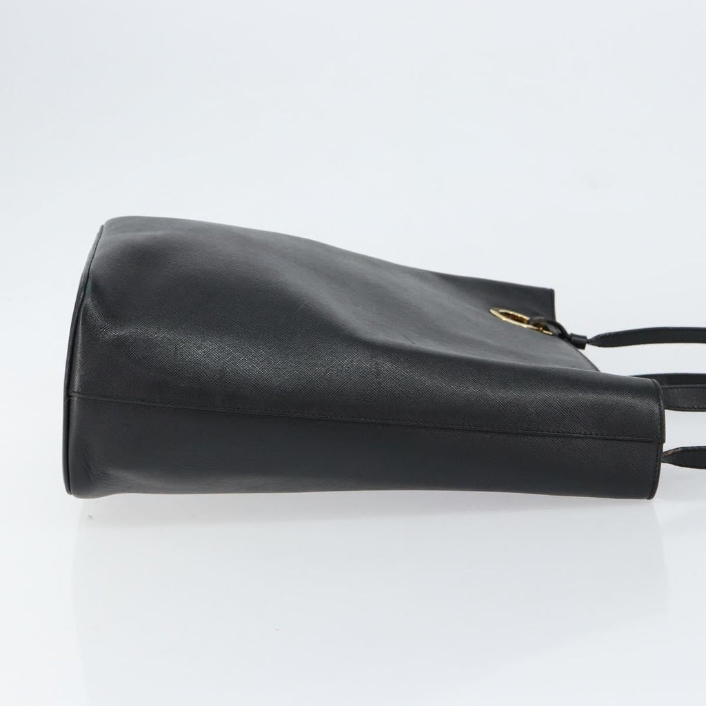 Salvatore Ferragamo Gancini Handbag Leather Black Leather Handbag (Authentic  )