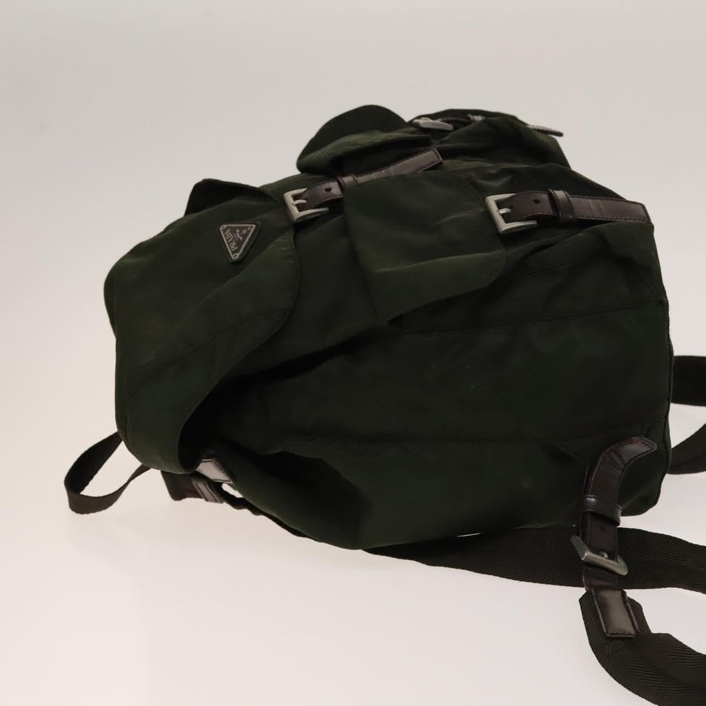 Prada Vela Double Front Pocket Backpack Tessuto With Saffiano Leather Khaki Nylon Backpack Bag (Authentic  )