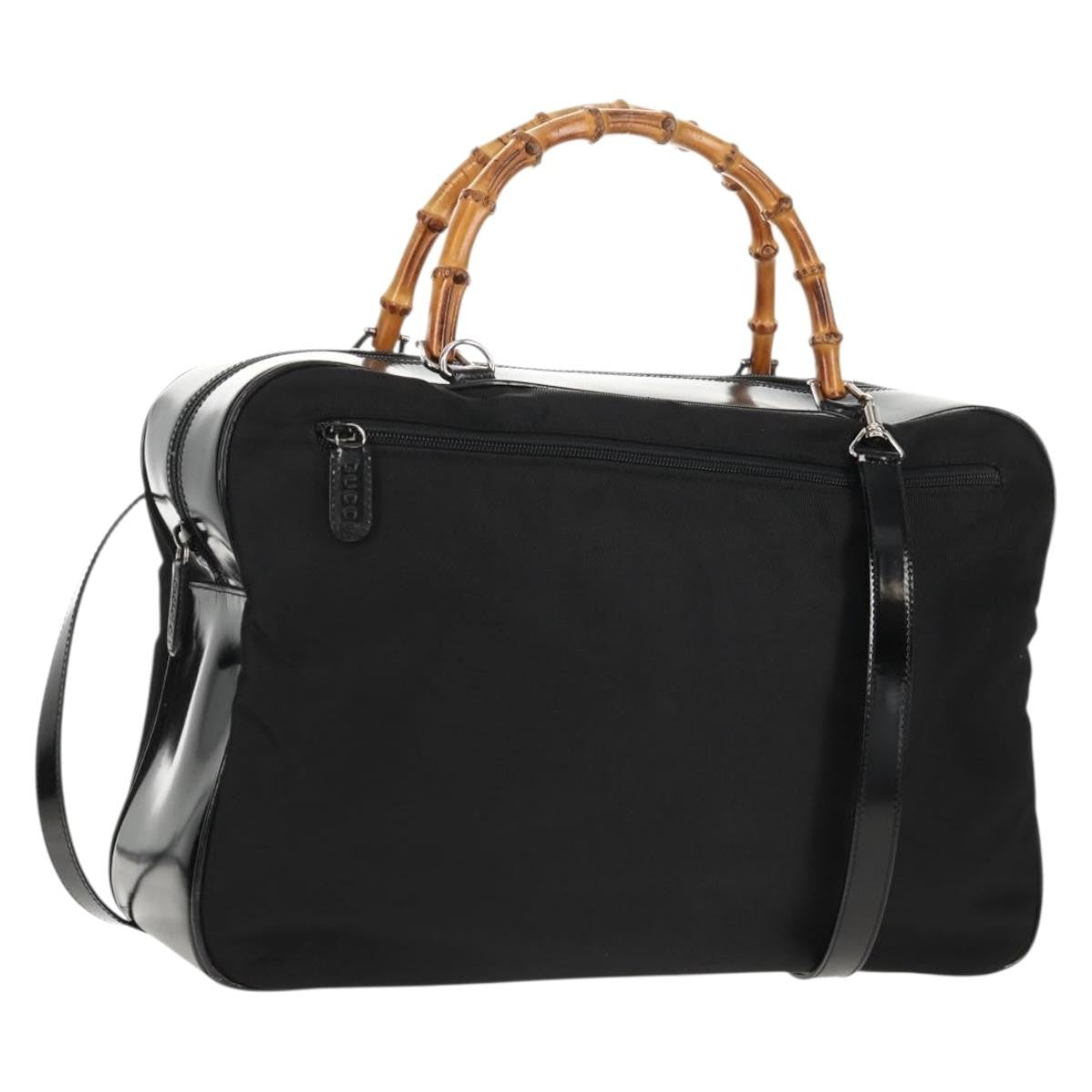 Gucci Vintage Bamboo Handle Bag Nylon Black Nylon Handbag (Authentic  )