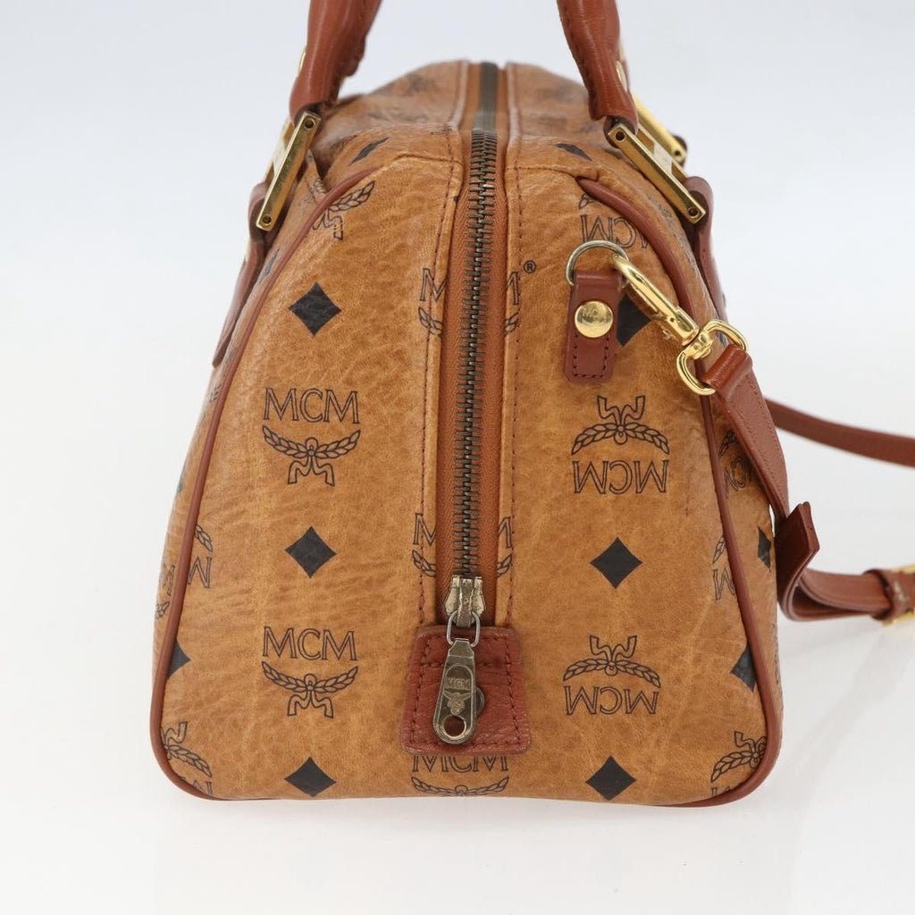 MCM Visetos Logogramme Handbag Canvas And Leather Brown Canvas Handbag (Authentic  )