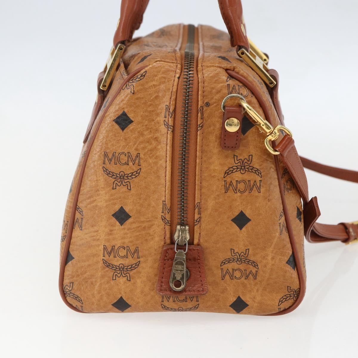 MCM Visetos Logogramme Handbag Canvas And Leather Brown Canvas Handbag (Authentic  )