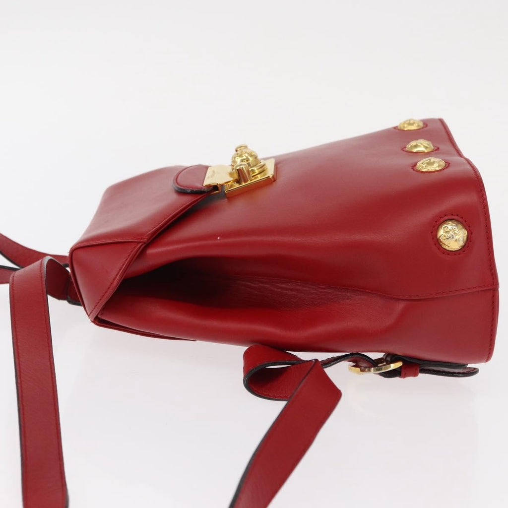 Salvatore Ferragamo Vintage Backpack Leather Red Leather Backpack Bag (Authentic  )