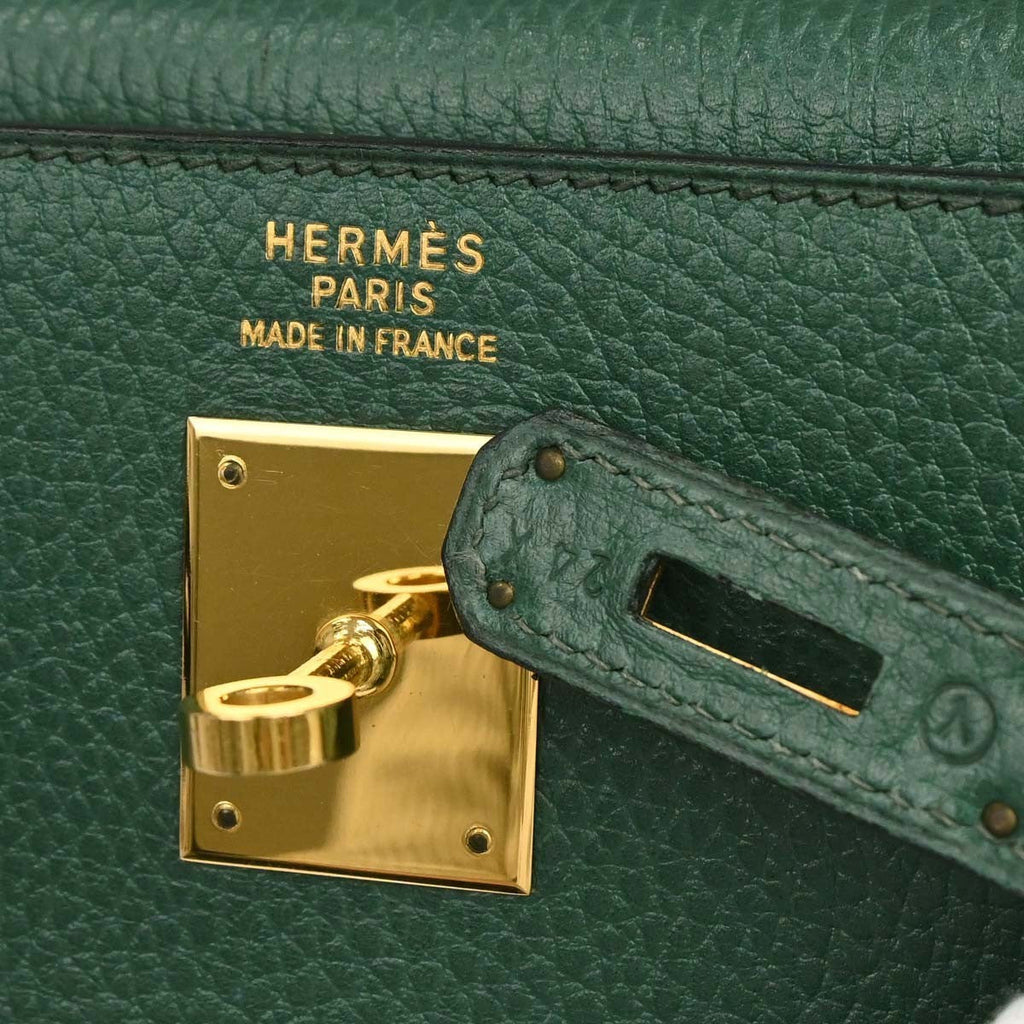 Hermes Kelly 2 Way Taurillon Clemence Green Leather Handbag ( )