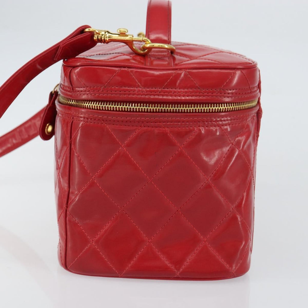 Chanel Vintage Vanity Case Patent Red Patent_Leather Handbag (Authentic  )