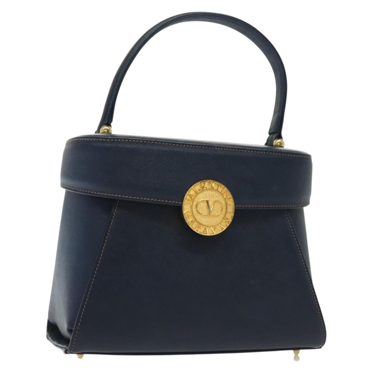 Valentino Garavani Vintage Handbag Leather Navy Leather Handbag (Authentic  )