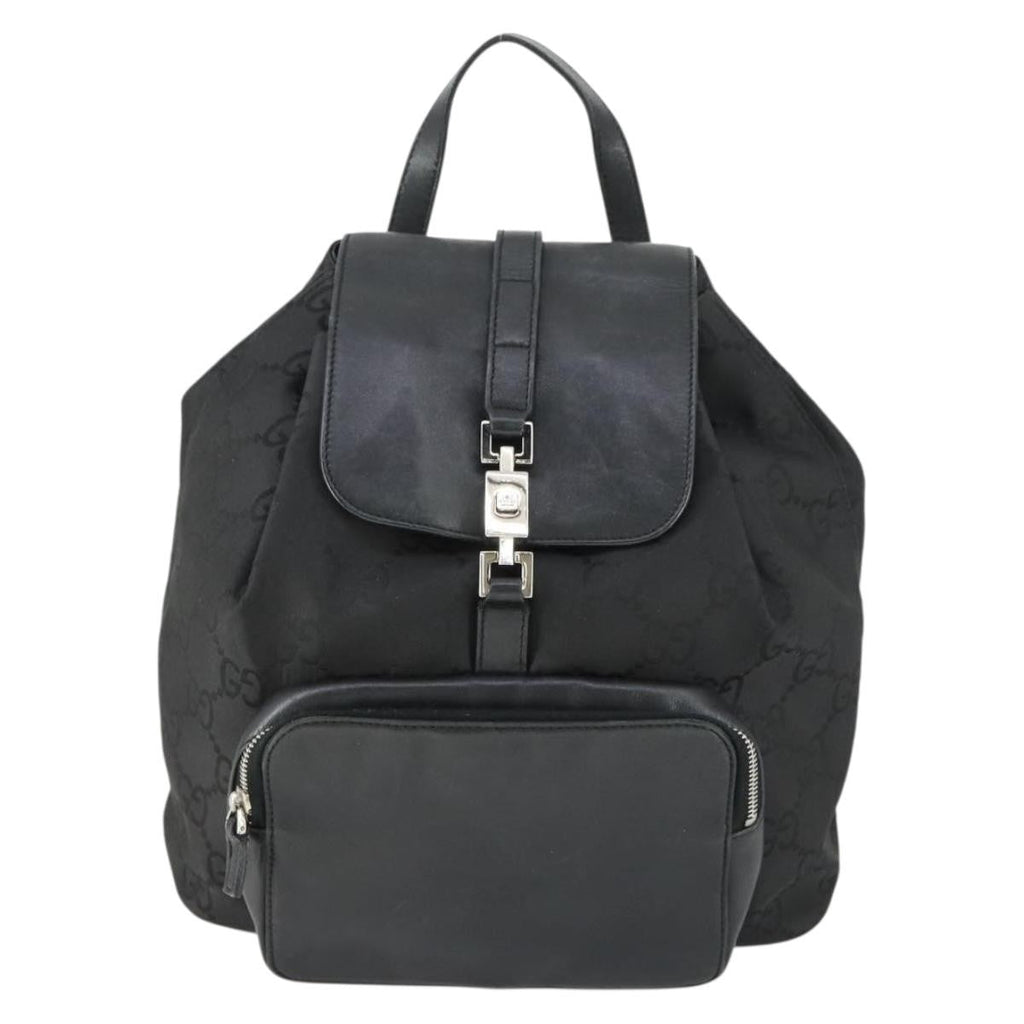 Gucci Vintage Jackie Backpack Gg Canvas Black Canvas Backpack Bag (Authentic  )