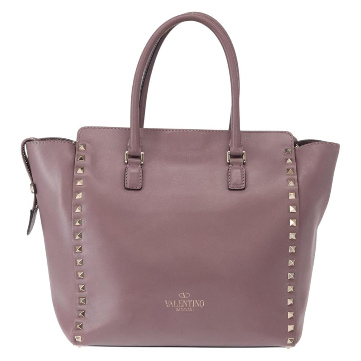 Valentino Garavani Rockstud Tote Rigid Leather Purple Leather Handbag (Authentic  )