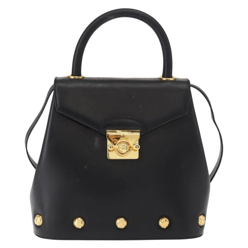 Salvatore Ferragamo Vintage Handbag Leather Black Leather Handbag (Authentic  )