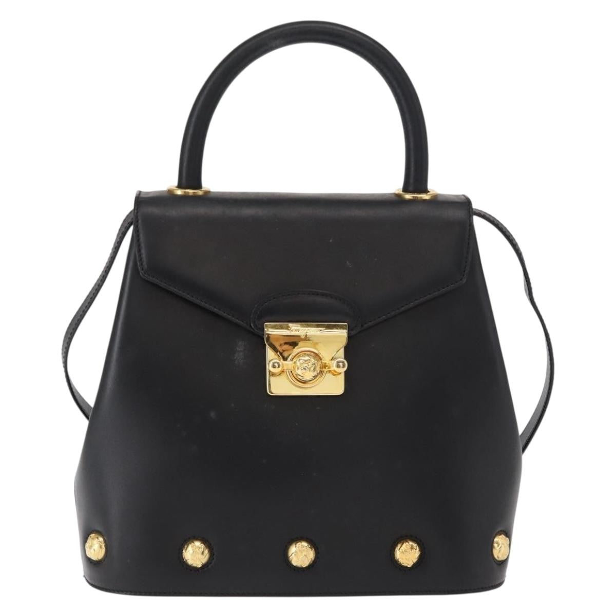 Salvatore Ferragamo Vintage Handbag Leather Black Leather Handbag (Authentic  )