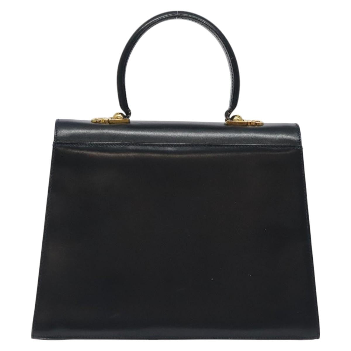 Salvatore Ferragamo Convertible Top Handle Bag Leather Black Leather Handbag (Authentic  )