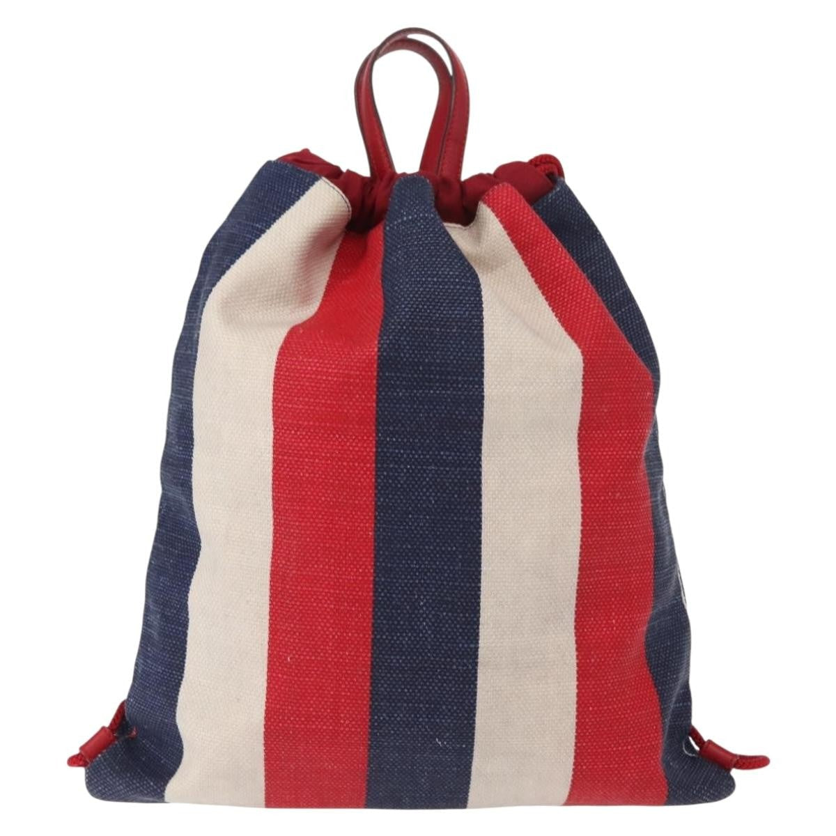 Gucci Logo Drawstring Backpack Striped Canvas Blue Canvas Backpack Bag (Authentic  )