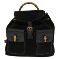 Gucci Vintage Bamboo Backpack Suede And Leather Black Suede Backpack Bag (Authentic  )