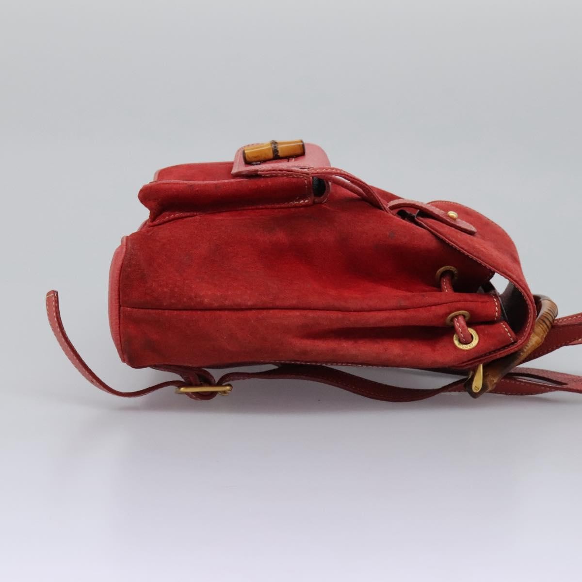 Gucci Gucci Bamboo Backpack Daim Red Suede Backpack Bag (Authentic  )