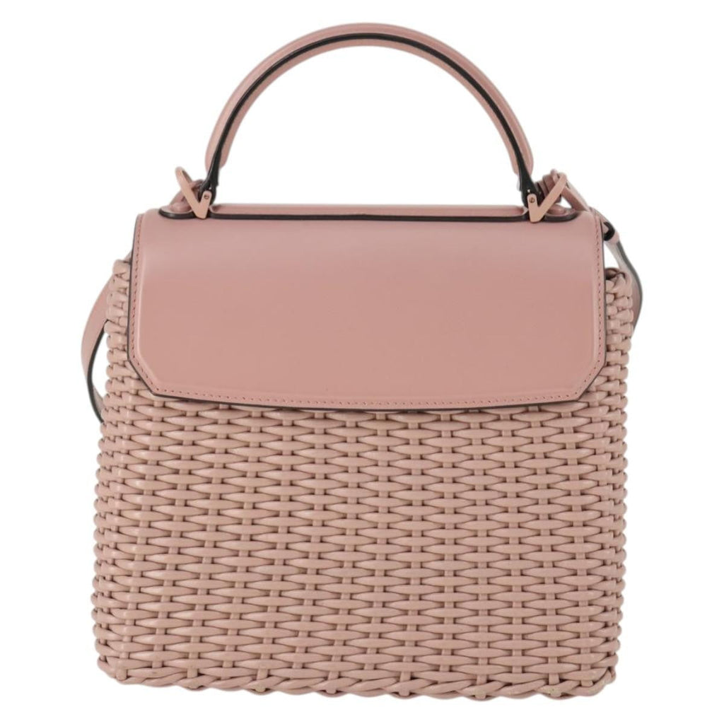 Salvatore Ferragamo Boxyz Top Handle Bag Woven Leather Pink Leather Handbag (Authentic  )