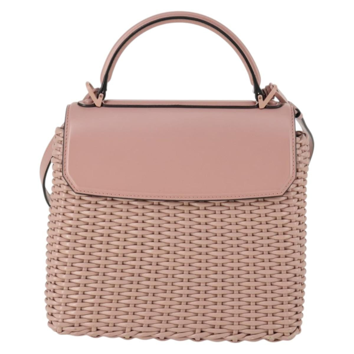 Salvatore Ferragamo Boxyz Top Handle Bag Woven Leather Pink Leather Handbag (Authentic  )
