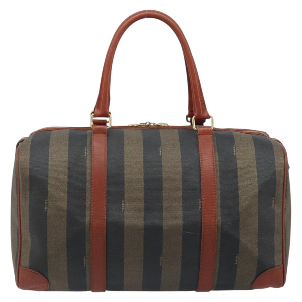 Fendi Vintage Pequin Boston Bag Coated Canvas Brown Canvas Handbag ( )