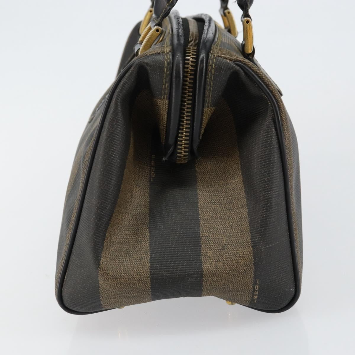 Fendi Vintage Pequin Boston Bag Coated Canvas Black Canvas Bag (Authentic  )