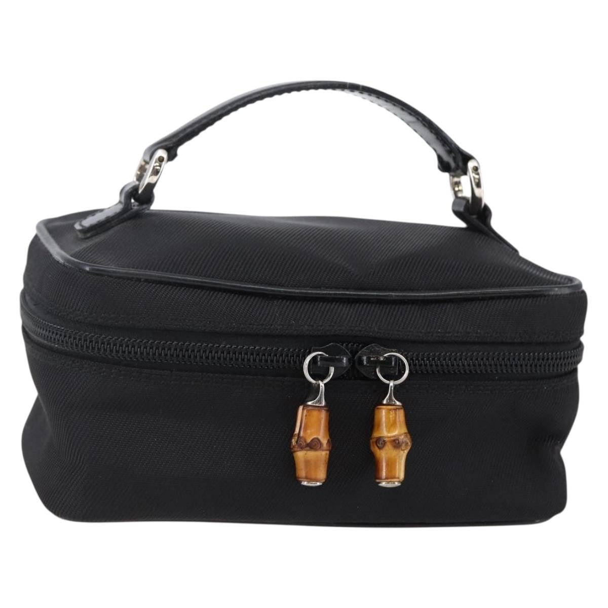 Gucci Vintage Bamboo Vanity Case Nylon Black Nylon Handbag ( )