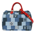 Louis Vuitton Speedy Bandouliere Bag Damier And Monogram Patchwork Denim Blue Denim_Jeans Handbag (Authentic  )