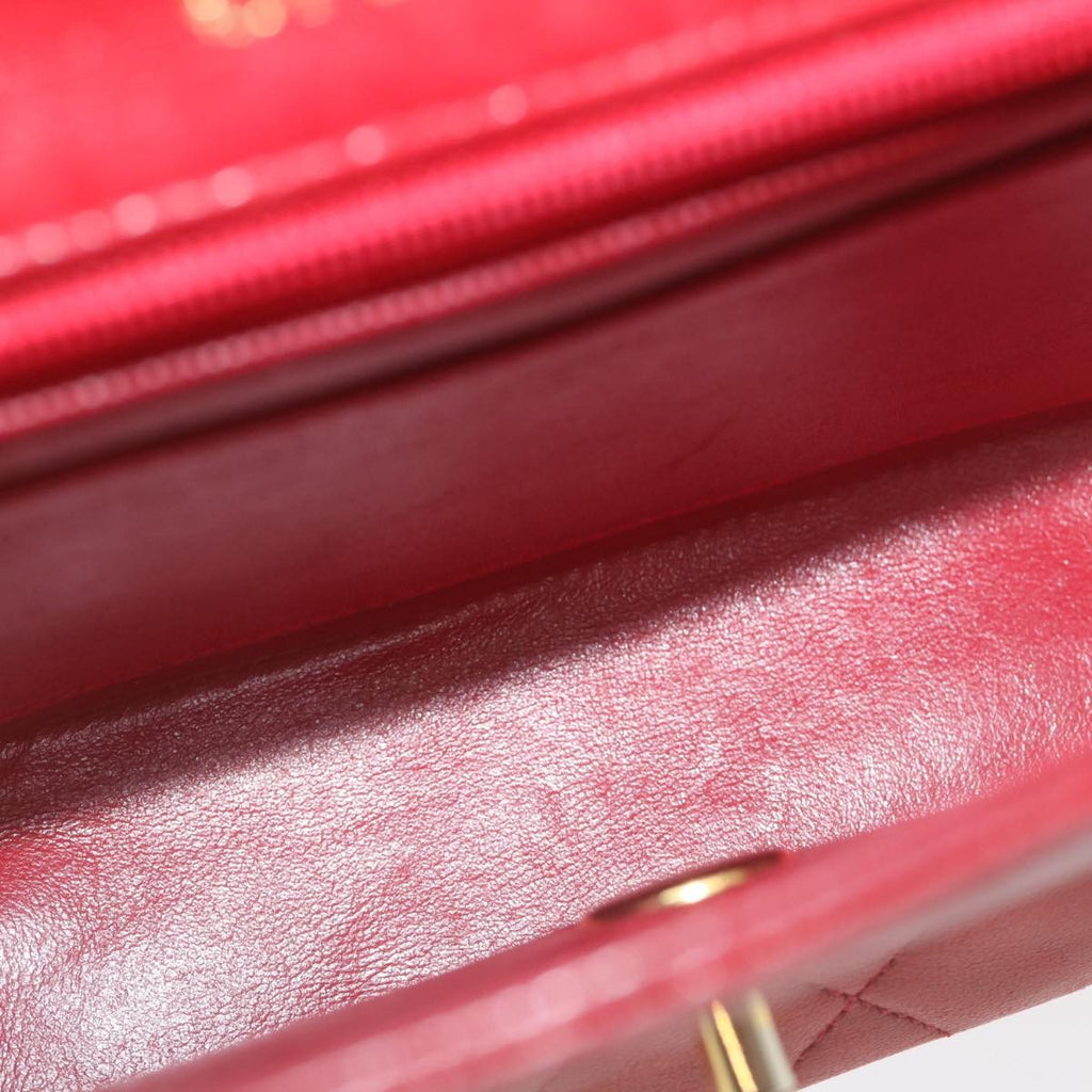Chanel Vintage Square Chain Handle Flap Bag Quilted Lambskin Red Leather Handbag (Authentic  )