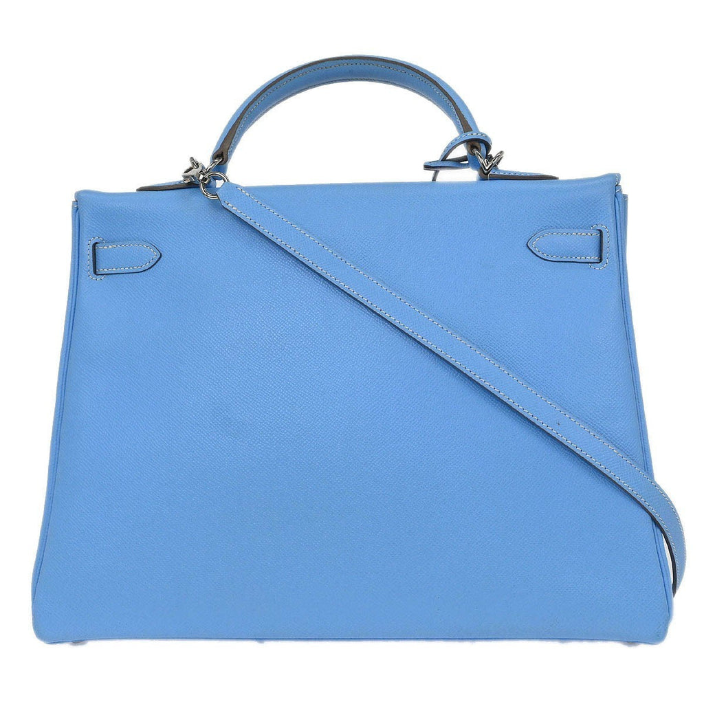 Hermes Kelly Handbag Blue Epsom With Palladium Hardware Blue Leather Handbag (Authentic  )