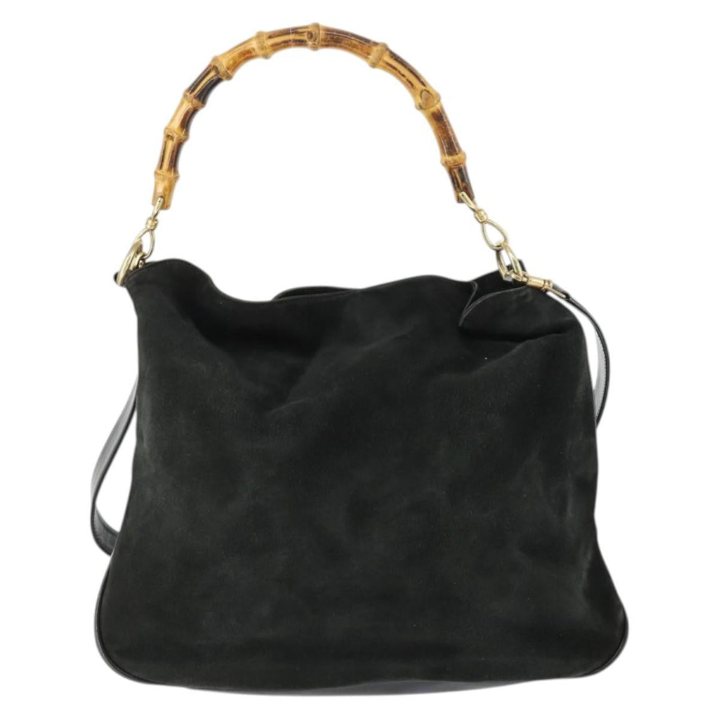 Gucci Vintage Bamboo Hobo Suede Black Suede Handbag (Authentic  )
