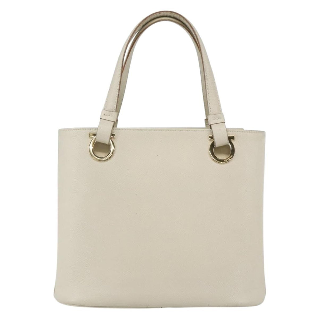 Salvatore Ferragamo Gancini Handbag Leather White Leather Handbag (Authentic  )