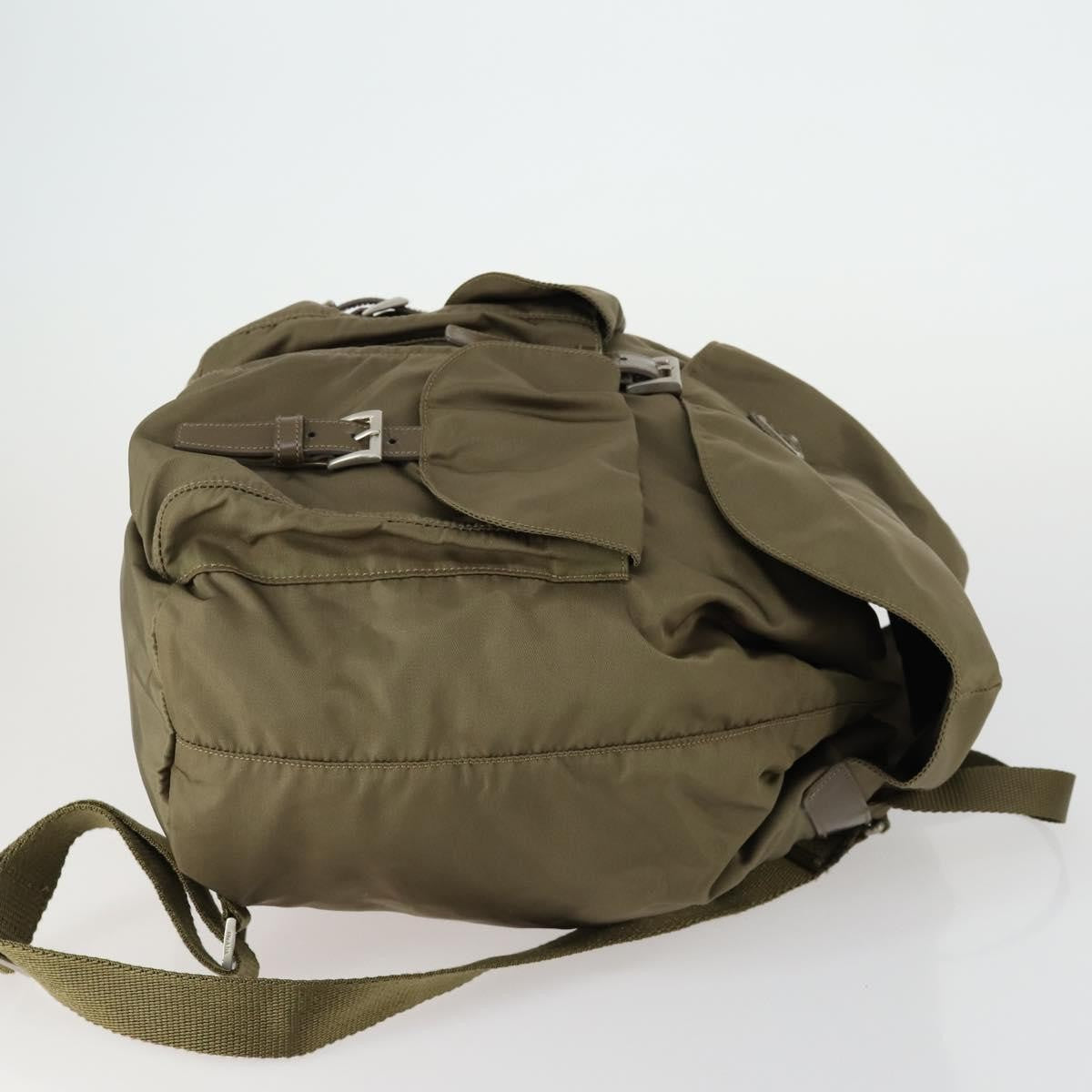 Prada Vela Double Front Pocket Backpack Tessuto With Saffiano Leather Khaki Nylon Backpack Bag ( )